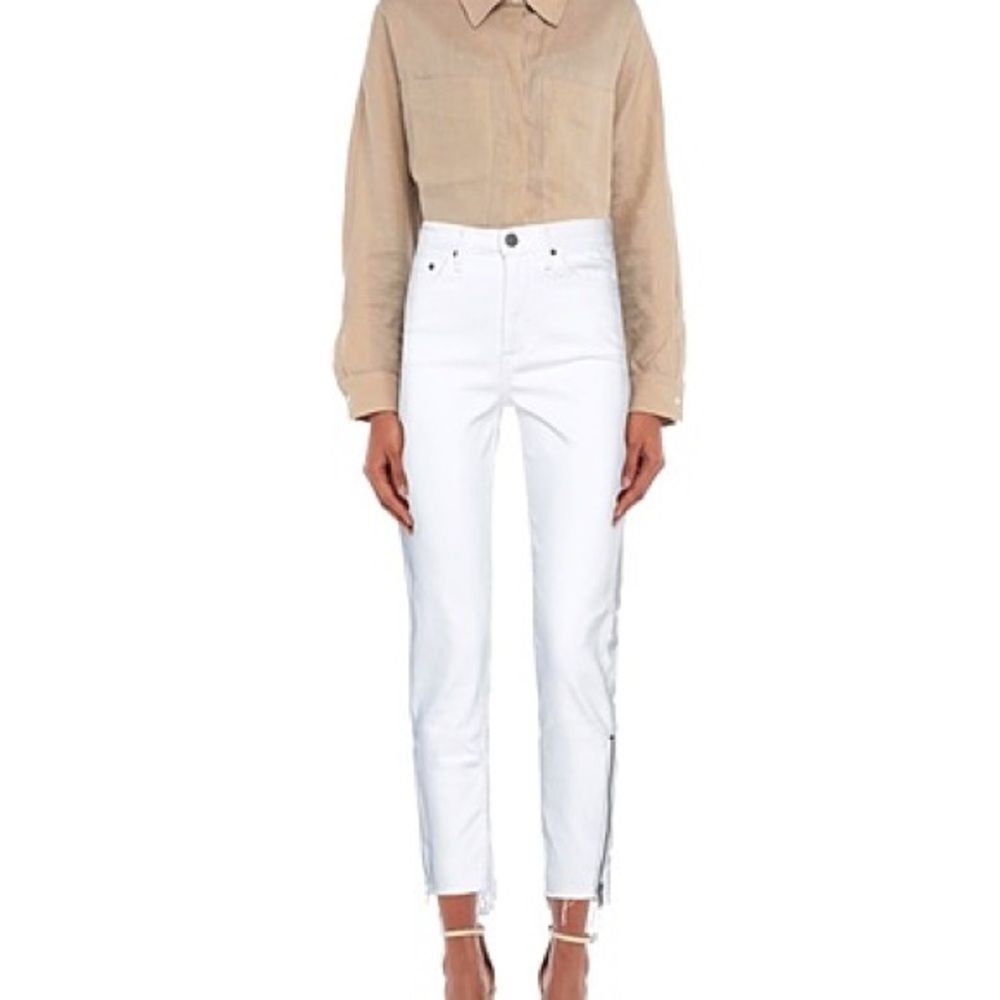Grlfrnd Kendall White Noise Denim Cropped Jeans with Zip Ankle. Size 24.